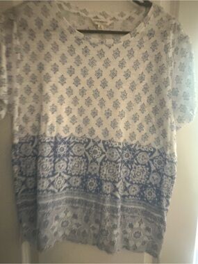 Lucky Brand White Top with Light Blue Floral Motif